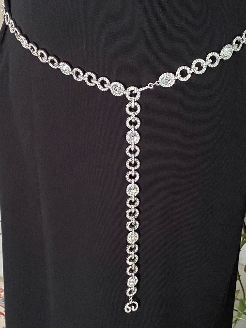 St. John LKNW Crystal Embellished HEAVY Chain Belt LARGE Silvertone Vintage